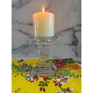 Galway Irish Crystal Pillar Candle Holder 24% Lead Crystal Square Tiered Base